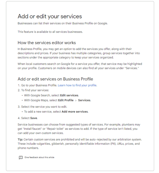 How does service area work in google business profile