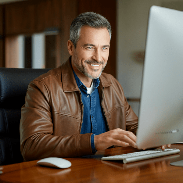 Man researching car prices using digital retailing tools.