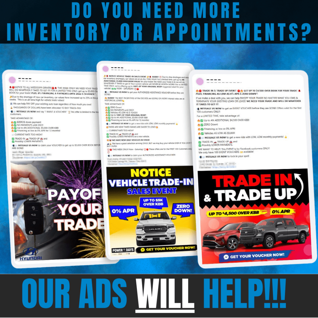 Are you struggling with low inventory or looking to engage customers in your local market? Our Buyback Sales Event campaigns are specifically crafted to help your dealership acquire more vehicles and drive foot traffic.