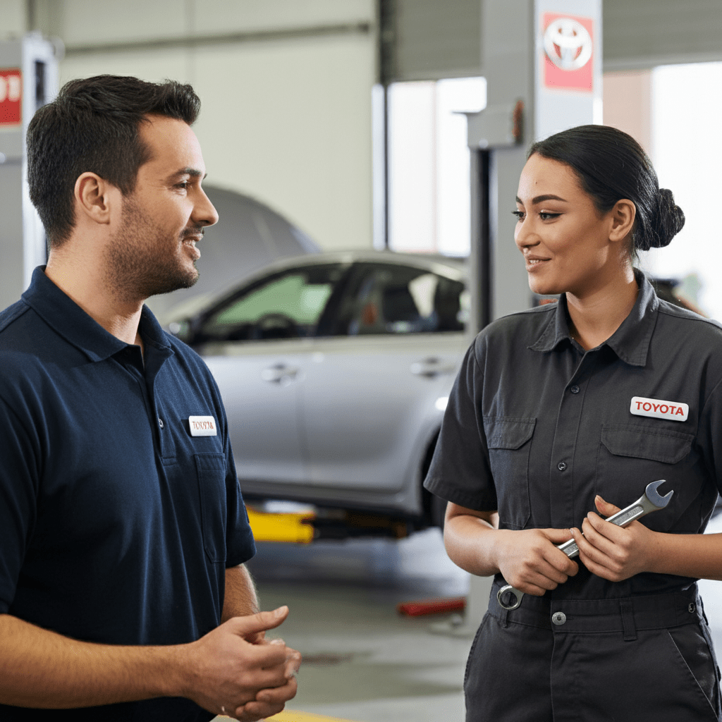 Toyota service manager speaking to a technician